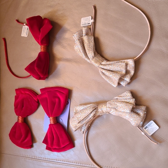 Claire's Kids Bow Headband & Glitter Velvet Hair Bow Clip - Red - Picture 1 of 5